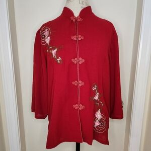 80s Embroidered Red Asian Top